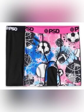 PSD Boys Boxer Briefs Size Youth Medium 2 Pack Sports Ball Print Black NIP